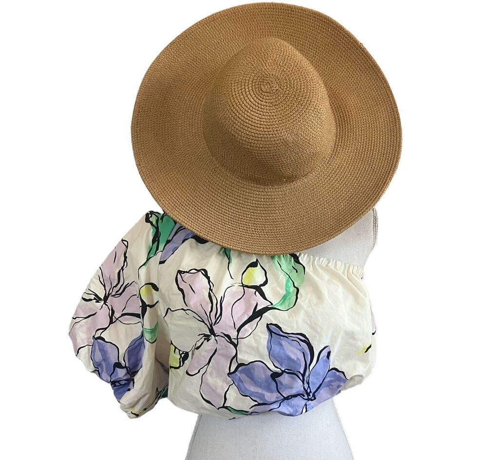 New A New Day Cream Floral One Shoulder Puff Sleeve Blouse Medium